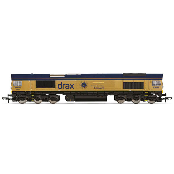 r30461 R30461 Hornby RailRoad: GB Railfreight - Class 66 - 66301 ‘Drax Power Station 50’ - Gold Livery (Drax 50th Anniversary)